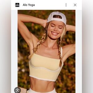 Alo Yoga Airbrush Streamlined Bra Tank Warm Butter/White L NEW